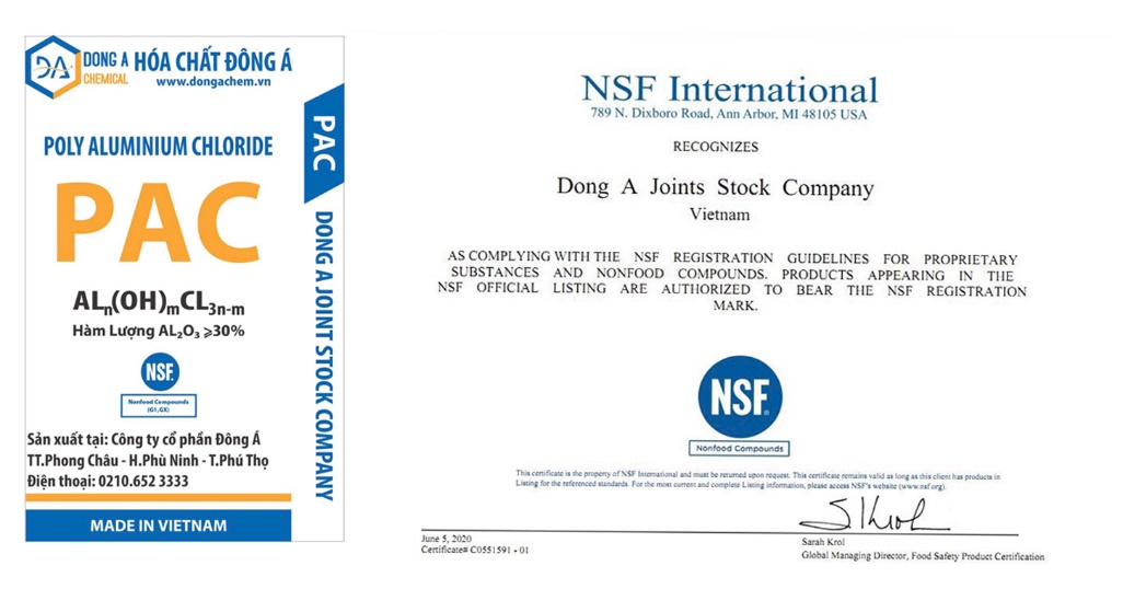 NSF chứng nhận PAC Đông Á